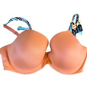 Modern Movement MVP Plunge‎ Bra Coral Orange 38C Built-in Support Zebra Stripes